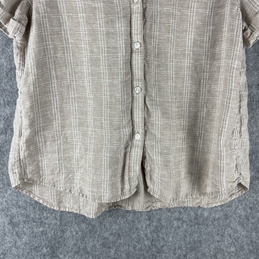 Tommy Bahama Linen Top Womens Medium Beige Plaid Short Sleeve Coastal Beachy - Picture 3 of 12
